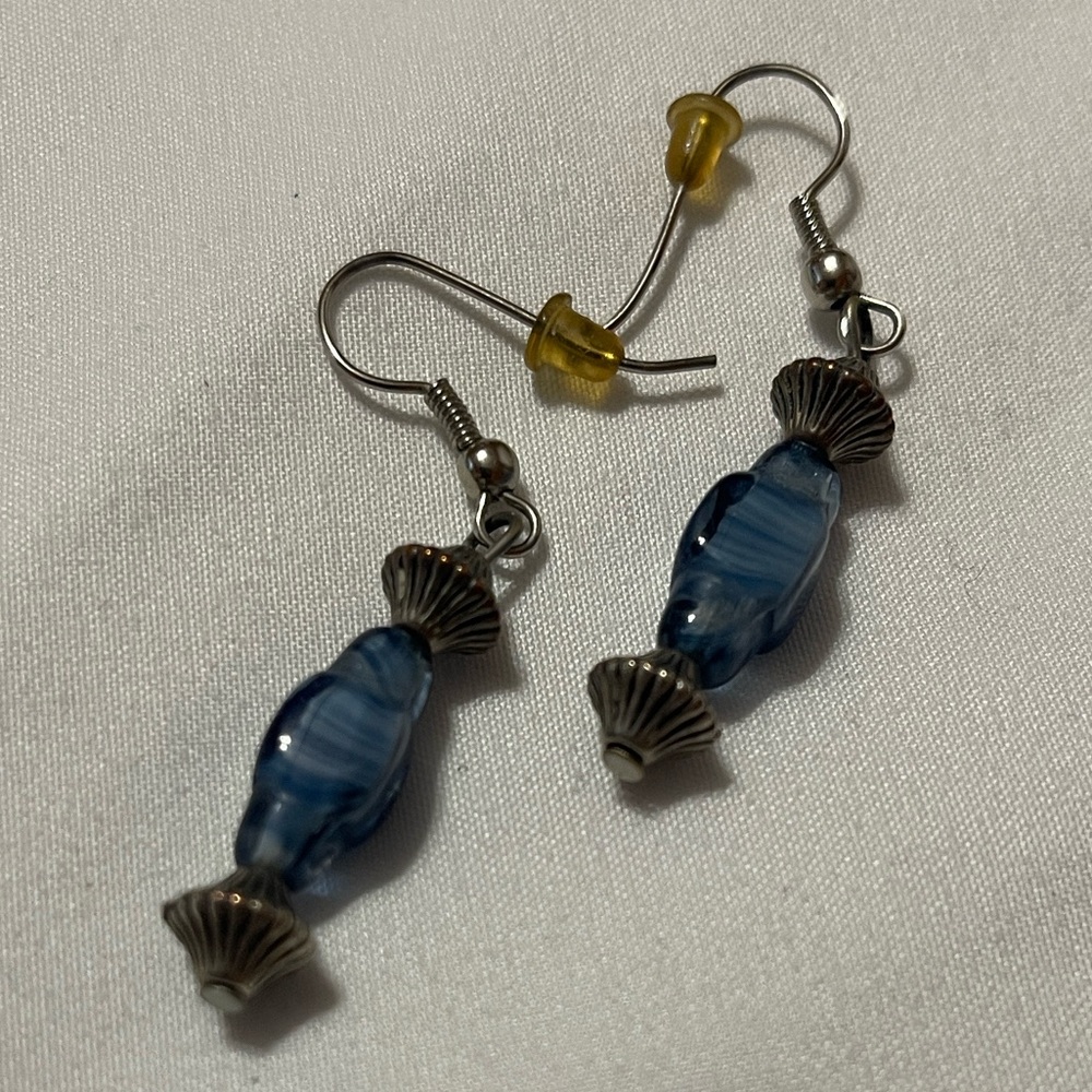 Blue & Silver Dangle Earrings 4 Pairs Floral Heart Drop Earrings Costume Jewelry - Picture 10 of 12